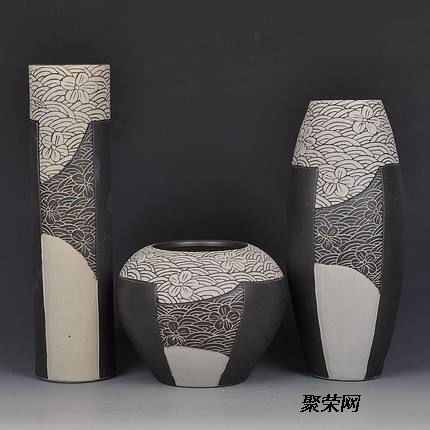 工厂定制批发陶瓷花瓶三件套装饰工艺品 可定制手绘