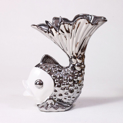 【云中阁 陶瓷家居摆件 陶瓷镀银雕刻 鲤鱼母子一对】价格,厂家,图片,陶瓷工艺品,昌江区云中阁陶瓷行-