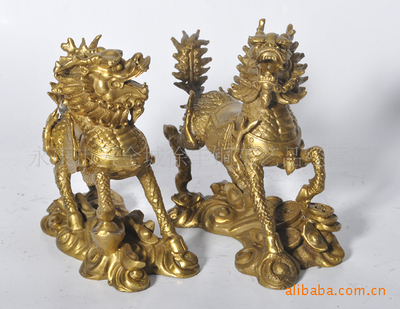 徐丰铜器 批发工艺品 风水用品 青铜色铜麒麟高45CM图片20