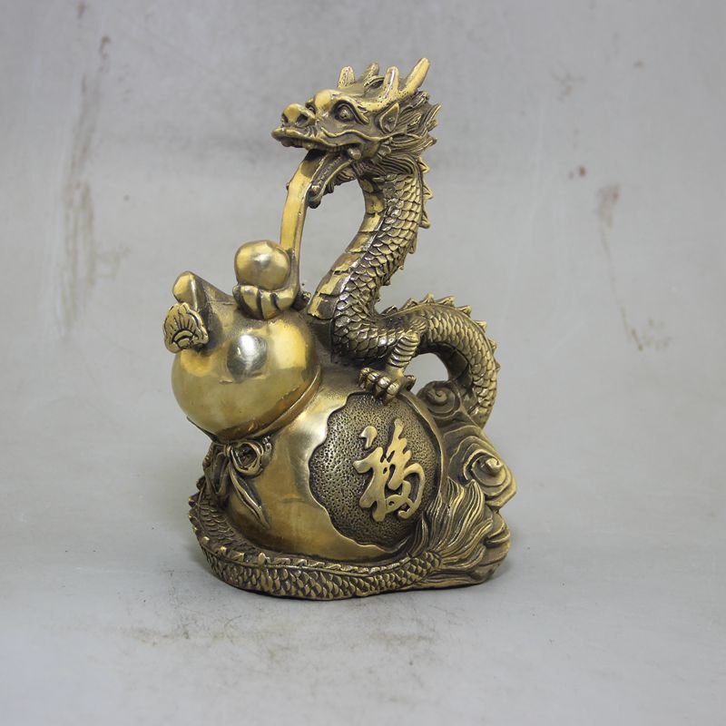 复古做旧古玩杂项厂家批发收藏工艺品黄铜葫芦龙吐珠摆件