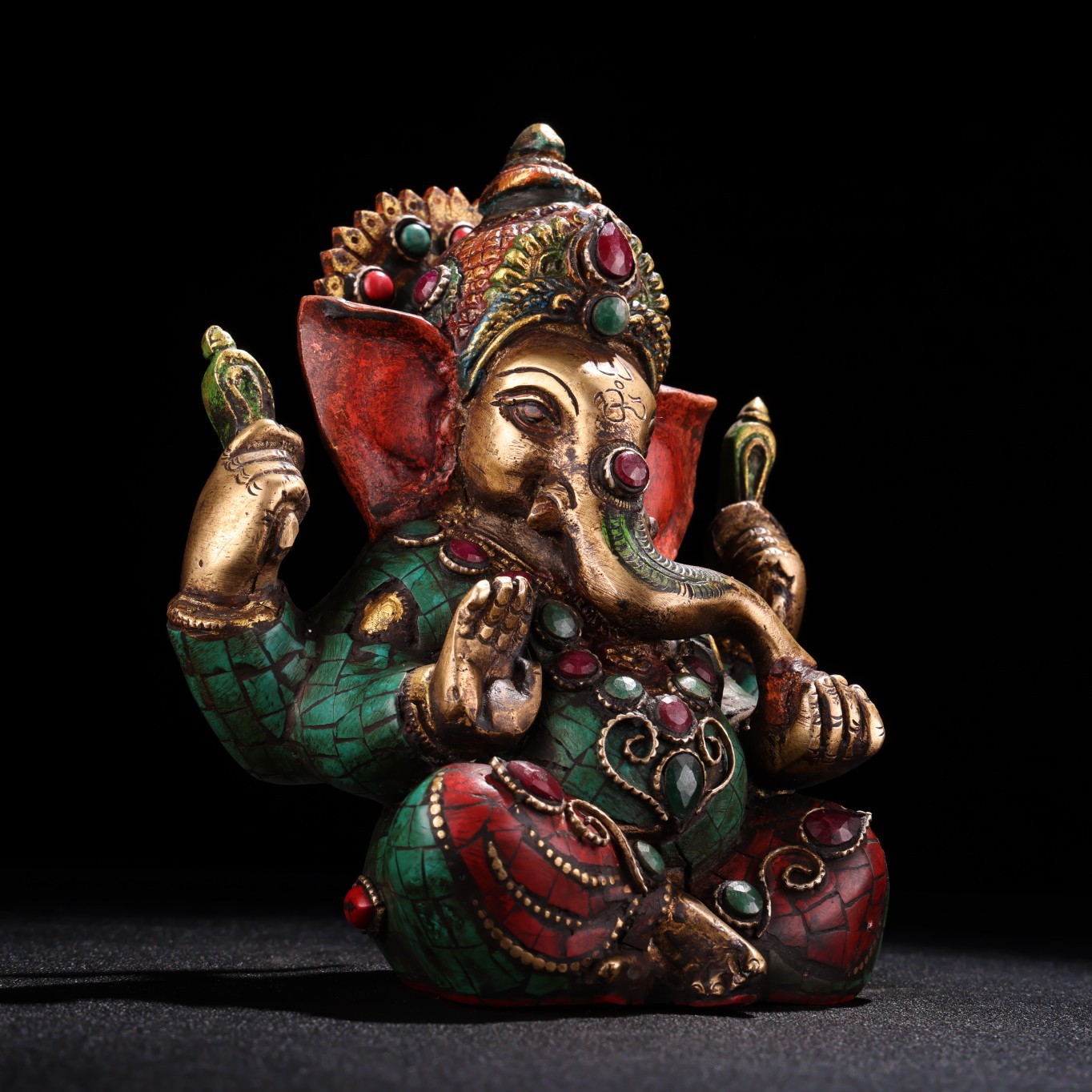 仿古铜镶嵌宝石彩绘描金象鼻财神佛像古玩收藏家居装饰工艺品批发