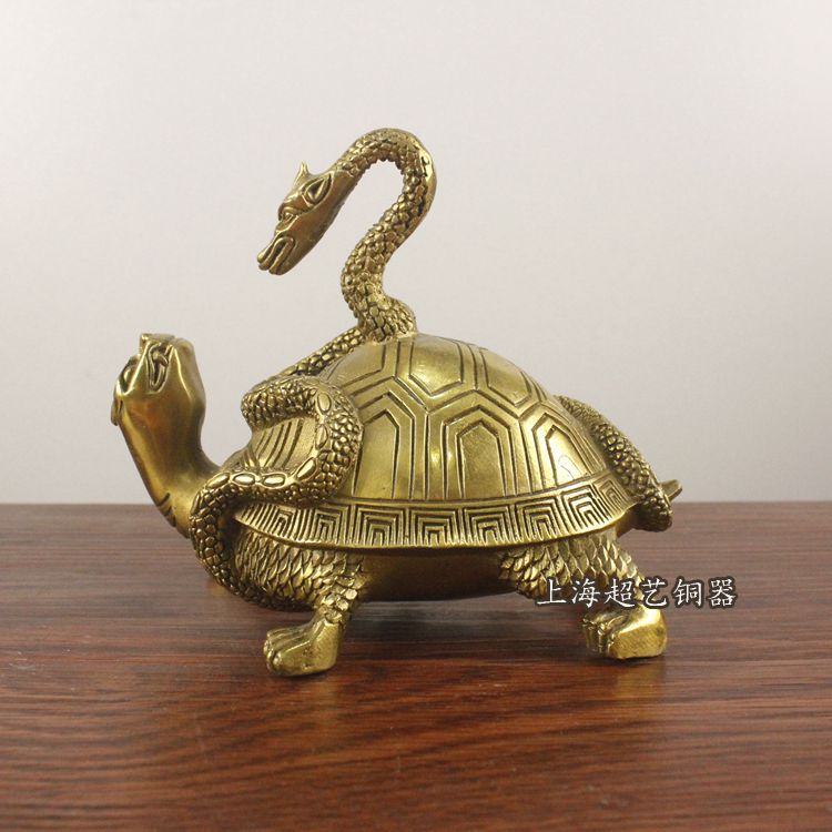 铜玄武摆件龟蛇纯铜工艺品金属风水家居饰品装饰品批发蛇缠龟