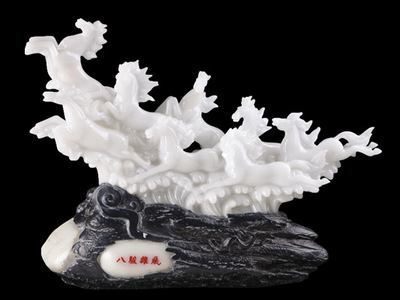 【批发仿玉工艺品树脂 八骏雄风白玉工艺品摆件 风水招财家居摆设】价格,厂家,图片,塑料、树脂工艺品,深圳市如一精品制造-