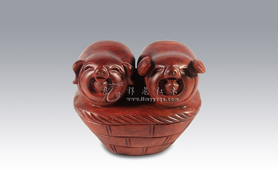 花梨花篮猪高_工艺品批发