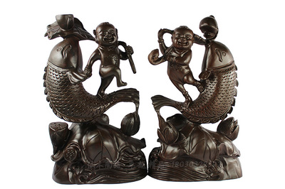 黑檀鱼孩1对老红木摆件 工艺与文化交融的艺术精品